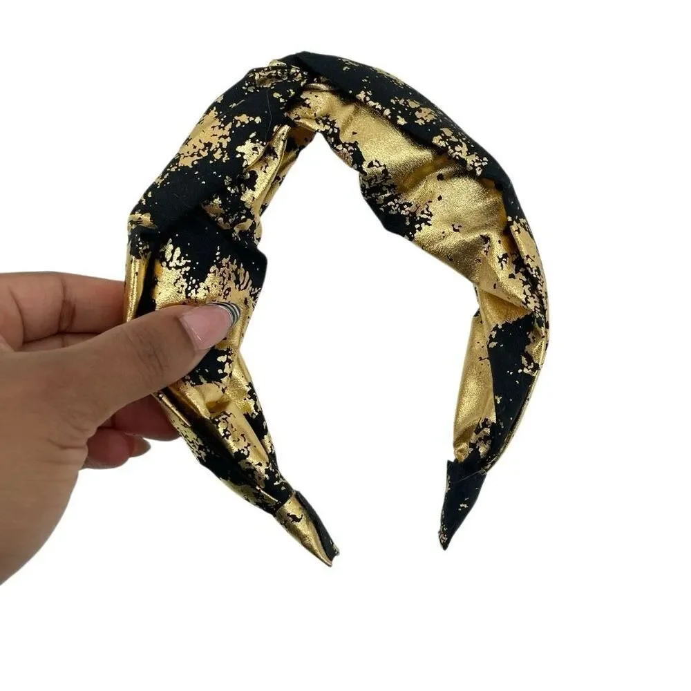 Black Gold Statement Headband Twist Knot Wide Glam Metallic Hair Accessory New
